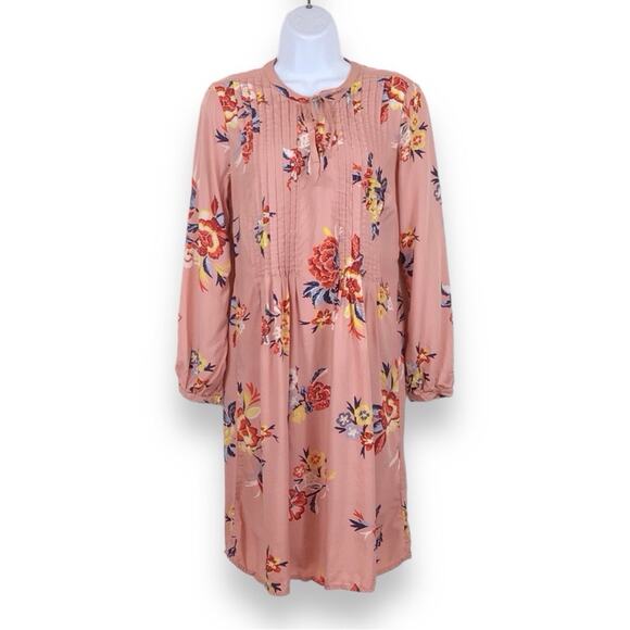 OLD NAVY Maternity Long Sleeve Pintuck Pink Floral Midi Shift Dress size Small - Picture 1 of 9